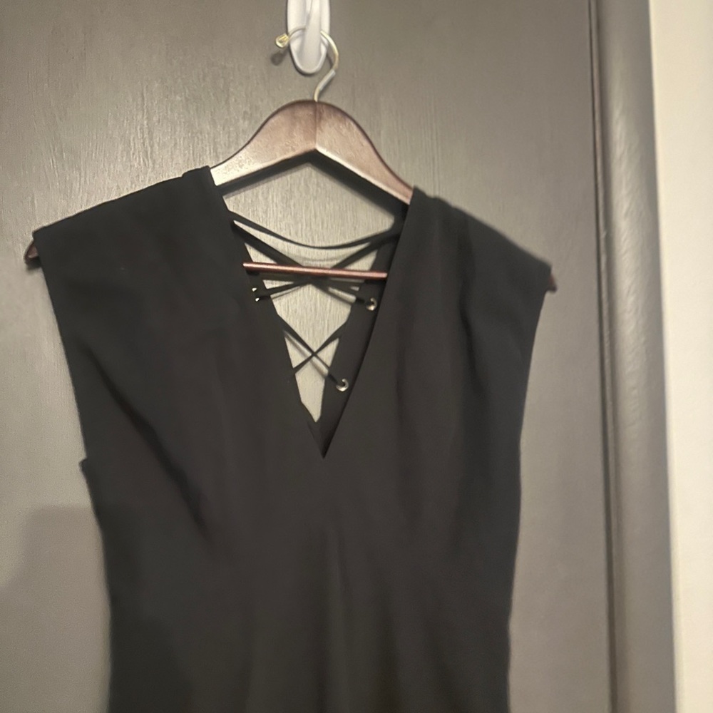 NWOT A.L.C. Amelie Black Cotton V-Neck Lace-Up Back Midi Dress Women’s Sz 8 - Picture 7 of 10
